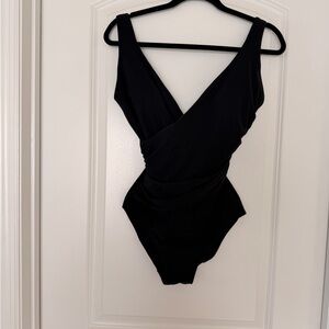 L.L.Bean Black Wrap One-Piece Swimsuit Size 8 Classic  Swim Quiet Luxury Beachy